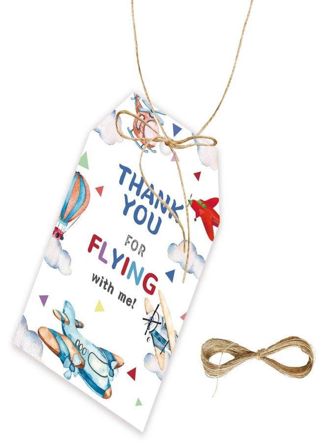 FORSHEEP 50pcs Airplane Thank You Tags, Plane Gift Tag with String for Boy Birthday Party, Thank You Paper Tags for Graduation/Adventure Begin Party Favors - Image 1